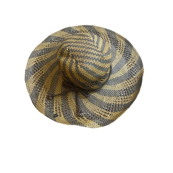 Vintage Juicy Couture Women\'s Striped Beach Floppy Packable Summer Hat Gray/Tan main image 4